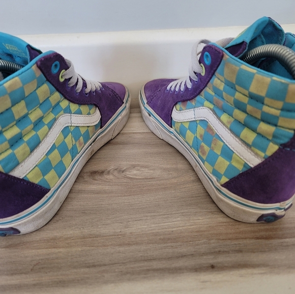Vans Purple Suede Blue/Yellow checker High Top Shoes Women's Size 5.5 - Picture 4 of 6